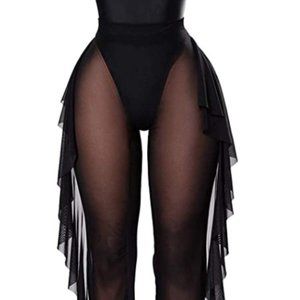 Sheer Mesh Ruffle Pants Swimsuit Bikini Bottom